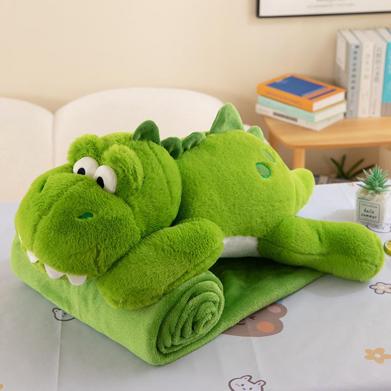 

Dinosaur Plush Pillow Blanket Combo Green Stuffed Animal Comforter for Kids Sleep Gift