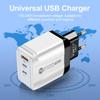 Universal Power Adapter Charger, Compatible with EU, US, UK, and AU Standards (1U + 2PD)