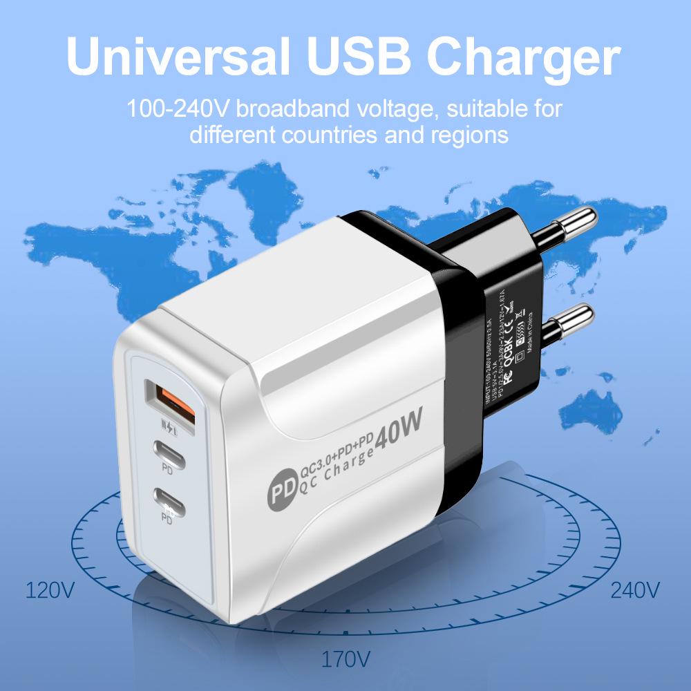 Universal Power Adapter Charger, Compatible with EU, US, UK, and AU Standards (1U + 2PD)