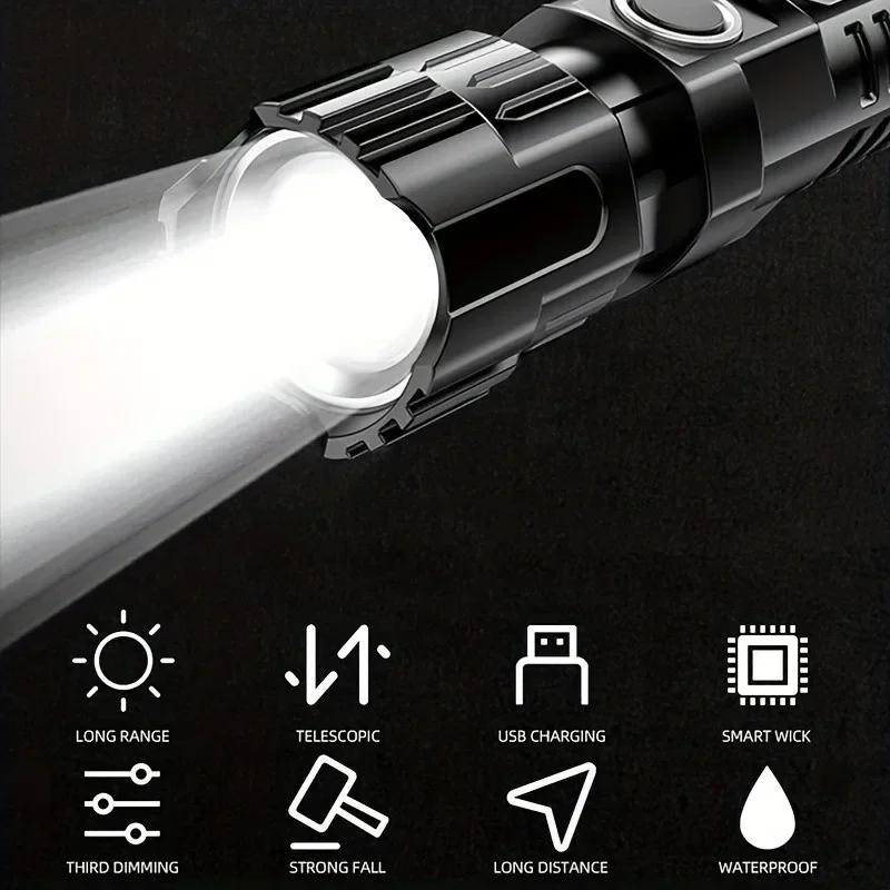 30W Super Helle Tragbare Zoom LED Taschenlampe Eingebaute Batterie Typ-C Wiederaufladbar Notfall-Fackel Outdoor Camping Wanderlaterne