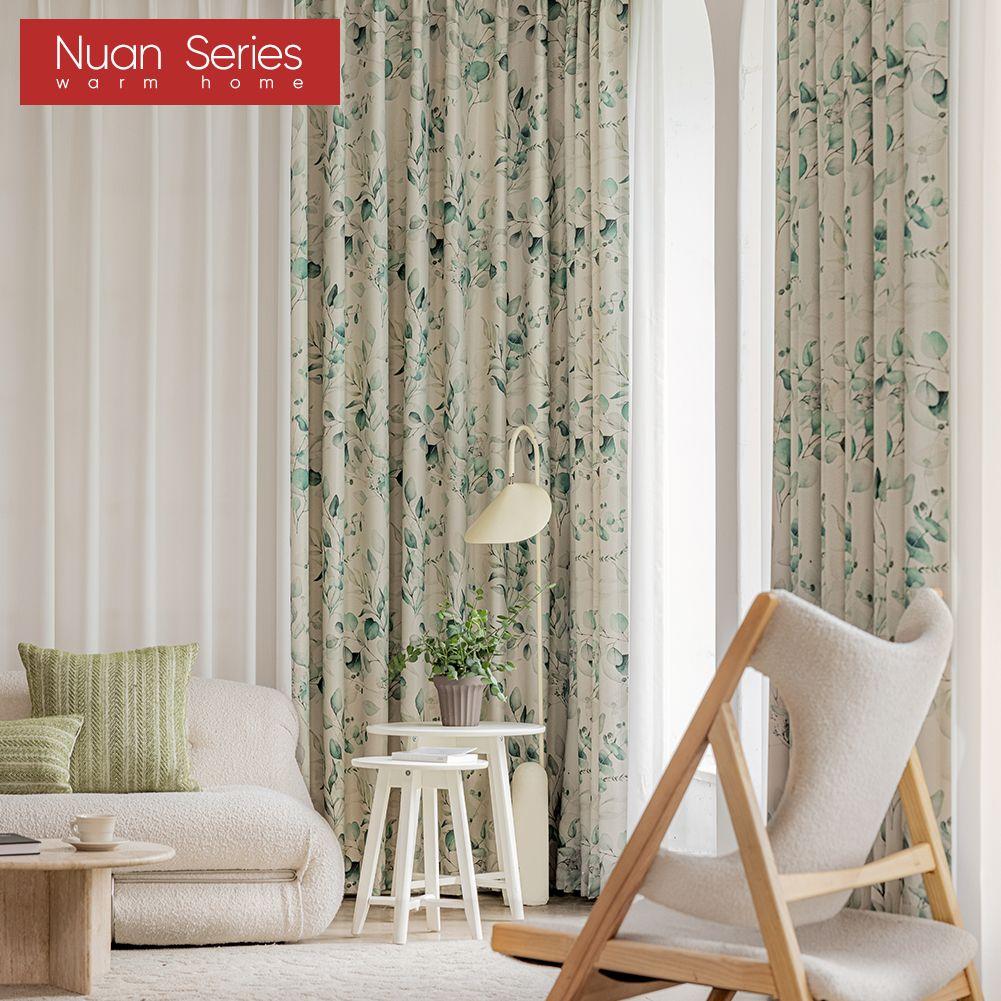 1PC Nuan Series 70-80% Blackout, Hand Painted Green Plant Printed Curtains, American Pastoral Style Curtains for Bedroom Living Room Home Decor