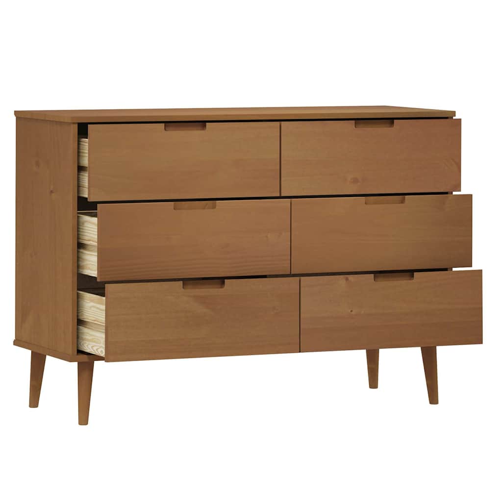 MOLDE Brown Drawer Cabinet 113 x 40 x 80 cm Solid Pine Wood