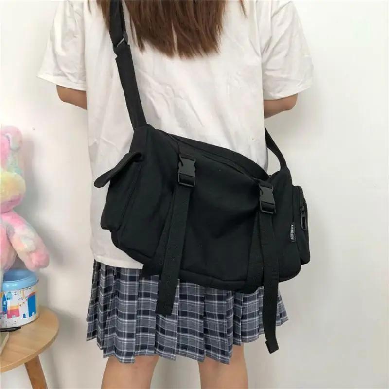 Japanese Harajuku Messenger Bag Unisex Canvas Crossbody Bags Student Multiple Pockets Large Capacity Handbags Shoulder Bag