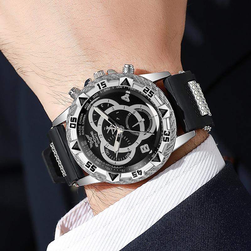 

Light luxury business fashion Arabic numeral dial silicone quartz watch, suitable for birthday gifts, daily wear, anniversary gi чёрный