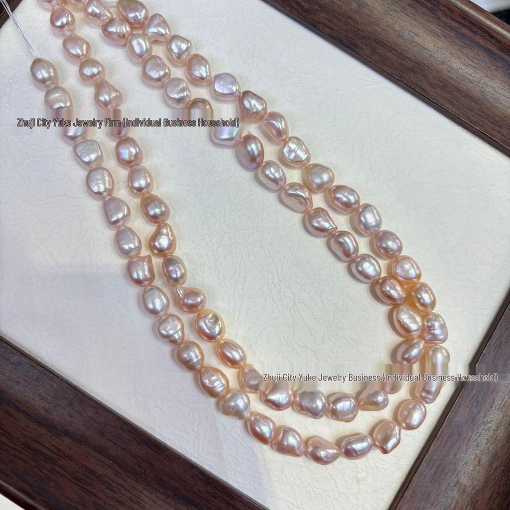 Pale Pink High Luster Freshwater Pearl Necklace, 8-9mm, Vertical Hole, Hand-Strung, Semi-Finished, Two-Sided Luster.