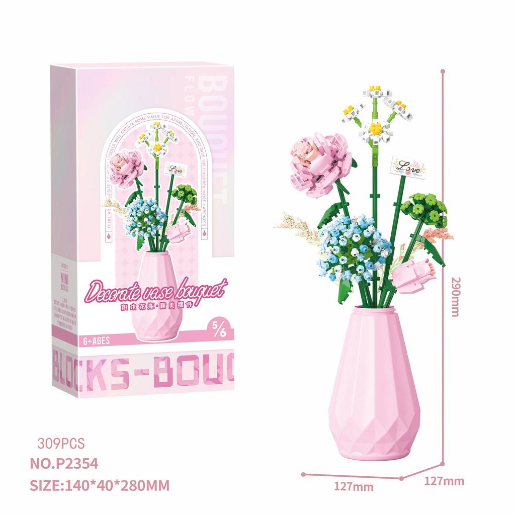 Idea Home Furnishing Building Brick Rose Sunflower Daisy Violet Construction Mini Block Flower Toy With Vase For Girl Gifts