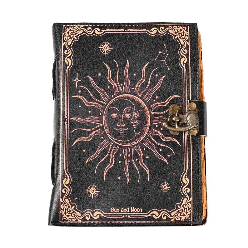 Handmade Leather Sun Journal: Deckle Edge Paper Book of Shadows