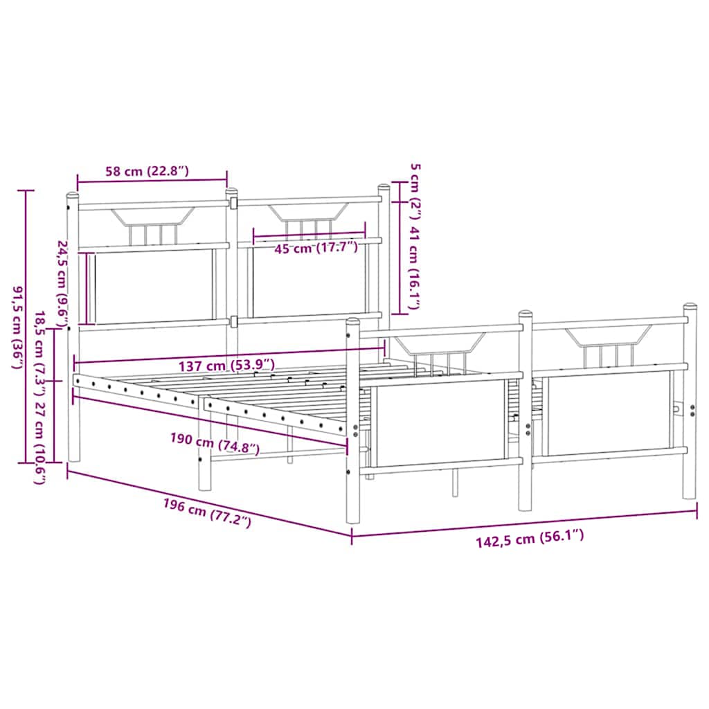Bed Frame without Mattress Sonoma Oak 137 x 190 cm Wood Based Material