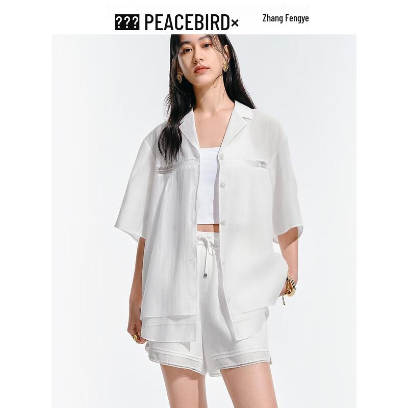 PEACEBIRD Women s Lace-Trim Lapel Short Sleeve Shirt 6