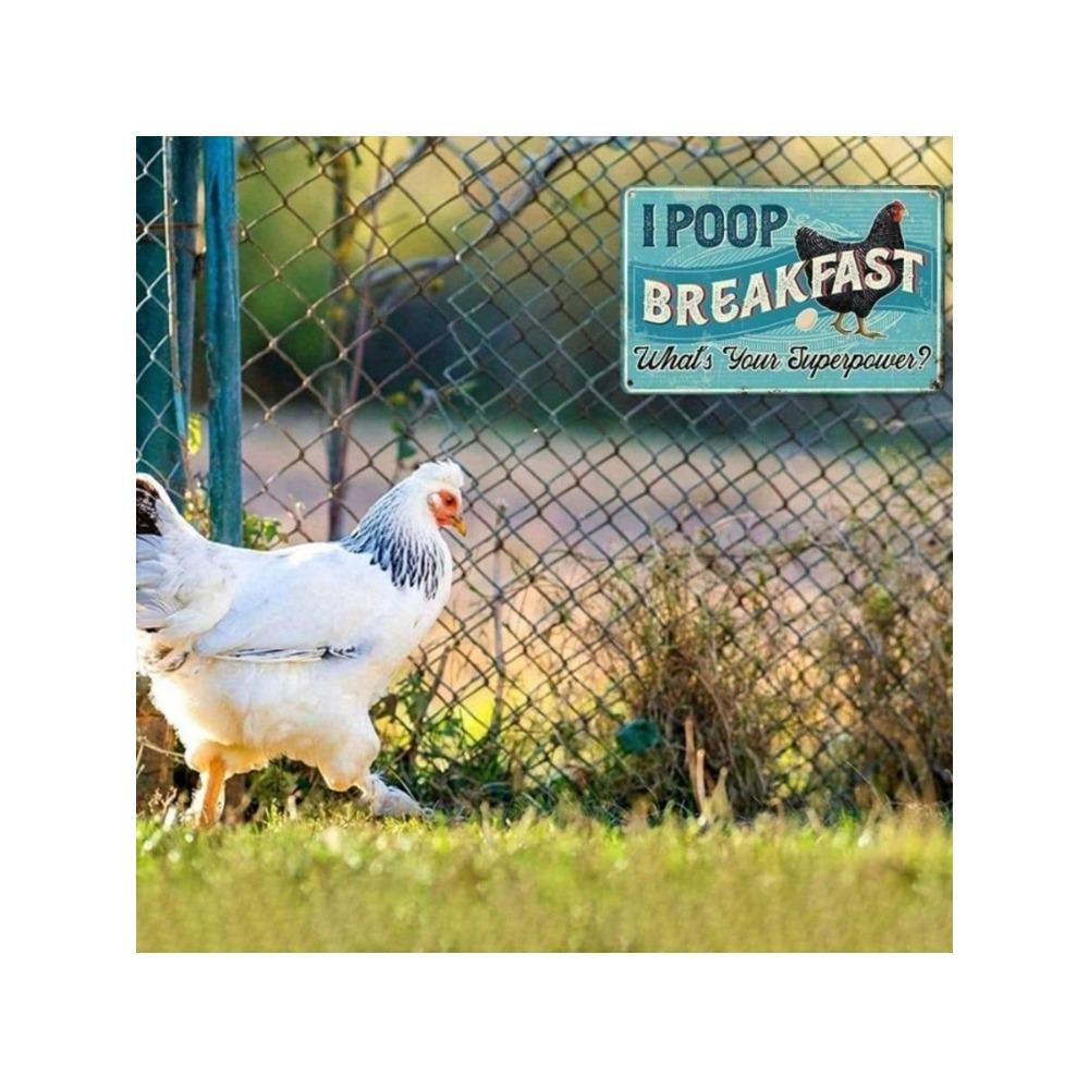 Funny Metal Wall Art Poster Chicken Poop Breakfast Kitchen Decor