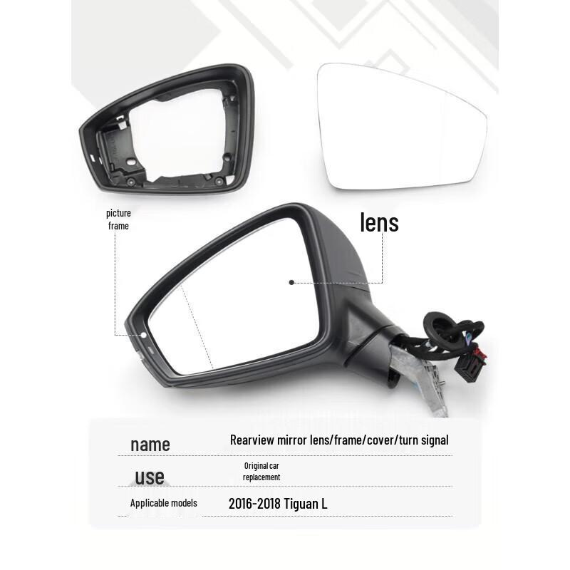 Volkswagen Tiguan L '16-'18 Außenspiegelgehäuse mit Abdeckung für Rückfahrkamera & Blinkerreflektor.