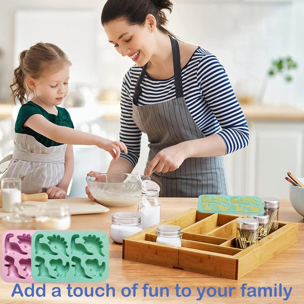 2Pcs Silicone Dinosaur Molds - Chicken Nugget, Popsicle & Chocolate Candy Maker -Non-Stick, Suitable for Children's Snacks, Parties, and Creative