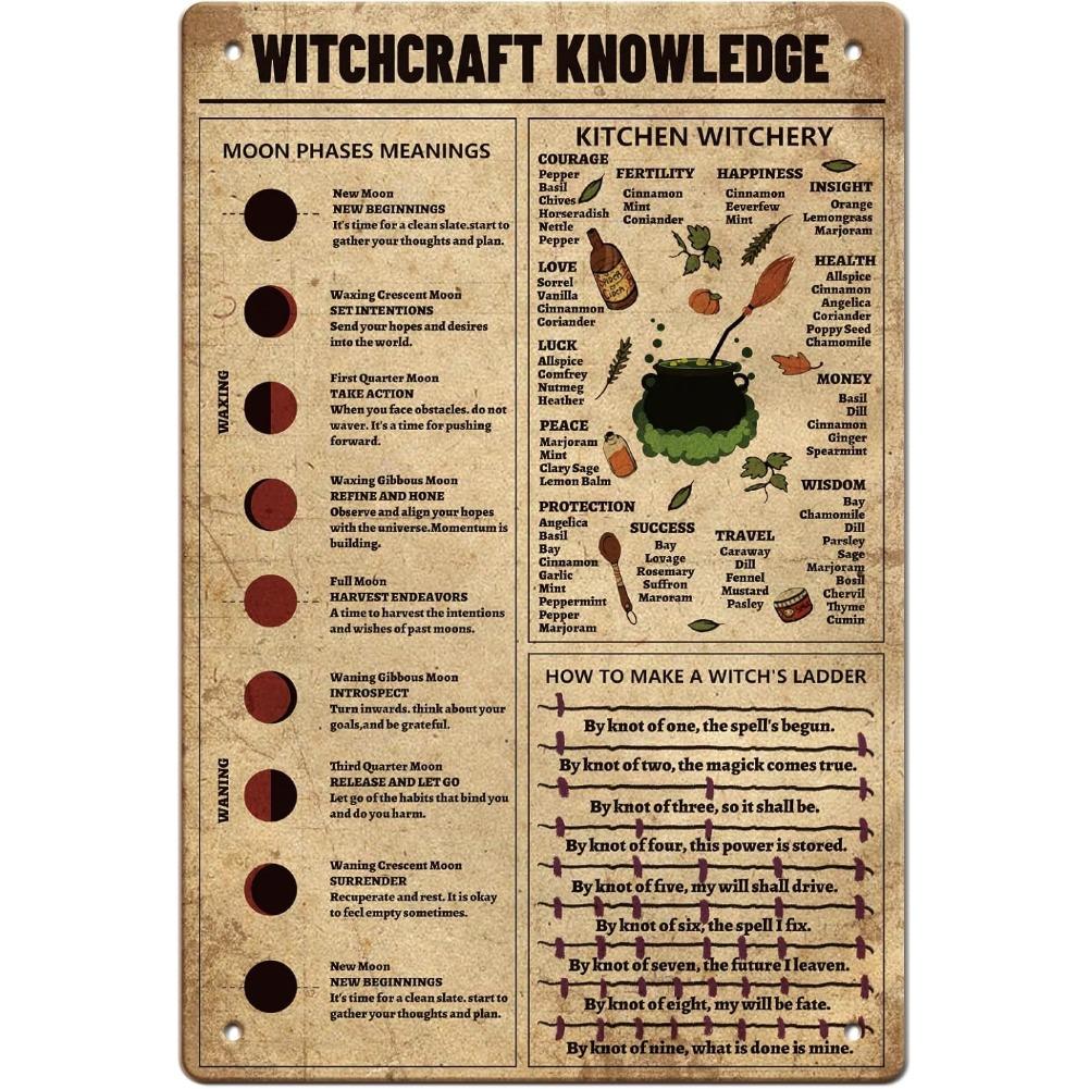 

SUPERDANT Witchcraft Knowledge Tin Sign 1pc 30x20cm - Vintage Witch Culture Metal Decor, Ideal for Witch Lovers/Witch Room 20x30cm（7.8x11.8inch）
