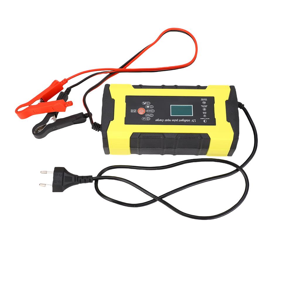 Smart Car Battery Charger 12V 24V 10A LCD Display Fully Automatic Automotive Battery Maintainer for Vehicle Motorcycle Battery EU Plug