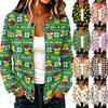 Damen Casual Strickjacke mit Weihnachtsdruck, langärmelig, zum Knöpfen
