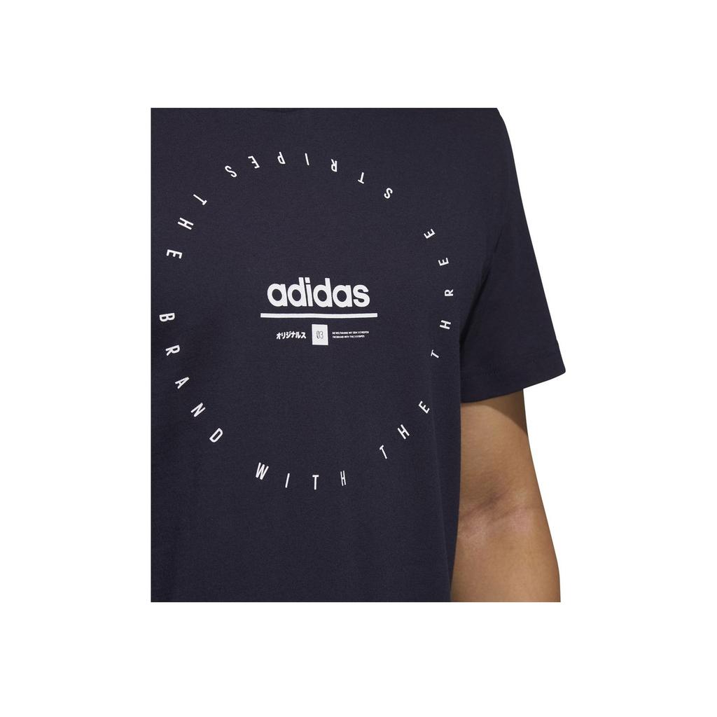 Adidas Solid Color Brand Logo Print Round Neck Short Sleeve T-Shirt Men Tops Blue FM6219