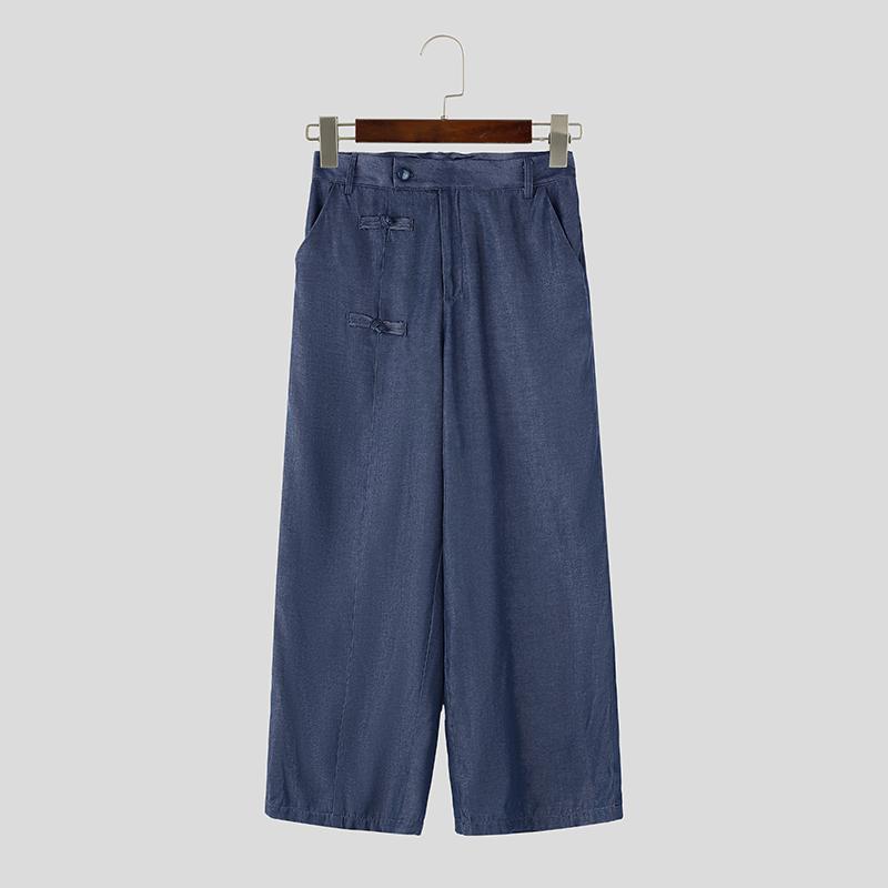 INCERUN Men Zip-up Waist Casual Thin Long Straight Pants Trousers L темно-синий