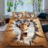 3D Giraffe Print Duvet Cover Set with Pillowcase Animal ThemeAll-Season Bedding Polyester Fabric Machine Washable Digital Print