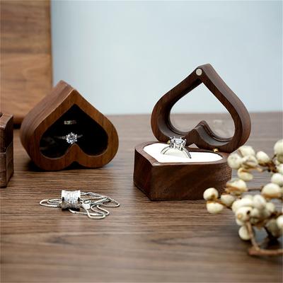Heart Walnut Wood Ring Box Proposal Engagement Ring Holder Jewelry Storage Boxes