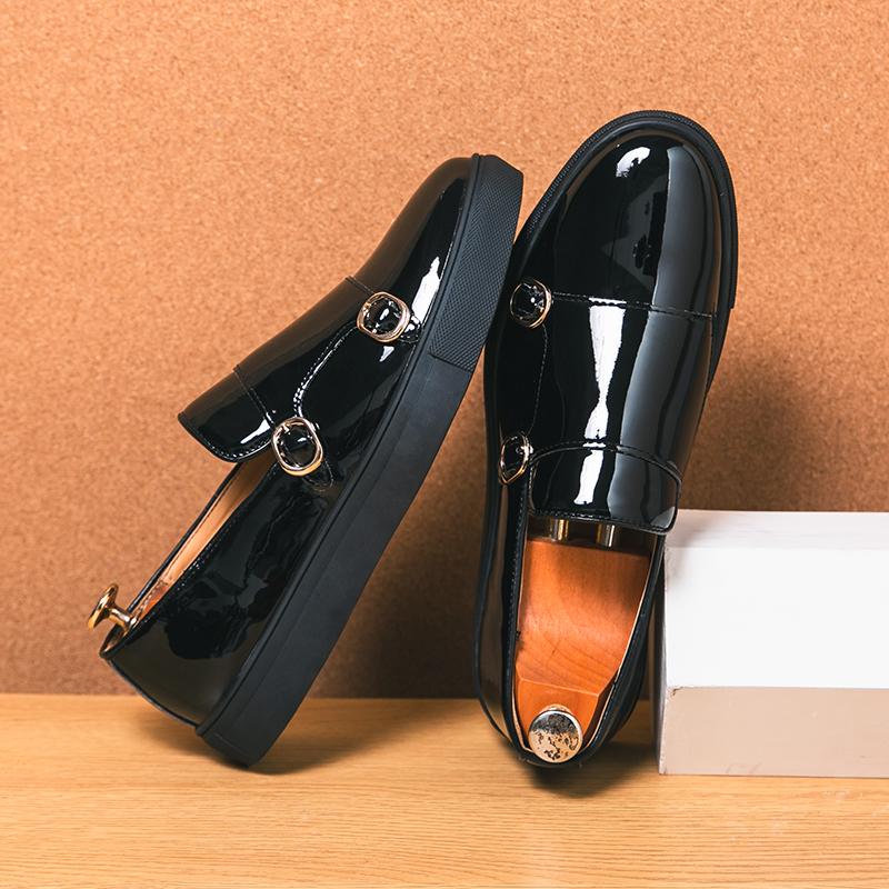 Stylish Men Casual Leather Shoes Shiny Formal Men Dress Loafers Moccasins Soft Breathable Slip on Driving Shoes Monk Strap Flats