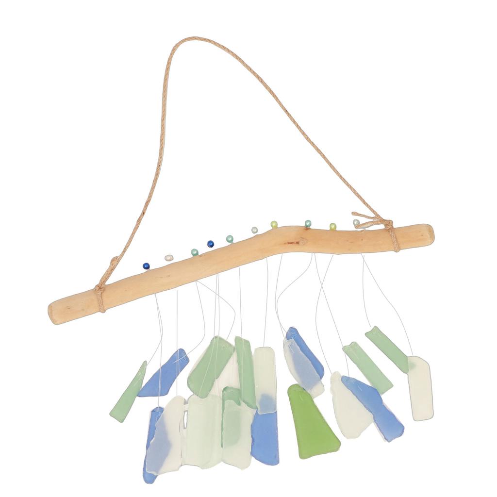 Sea Glass Driftwood Wind Chime Hand Crafted Natural Hanging for Beach Ocean Enthusiast