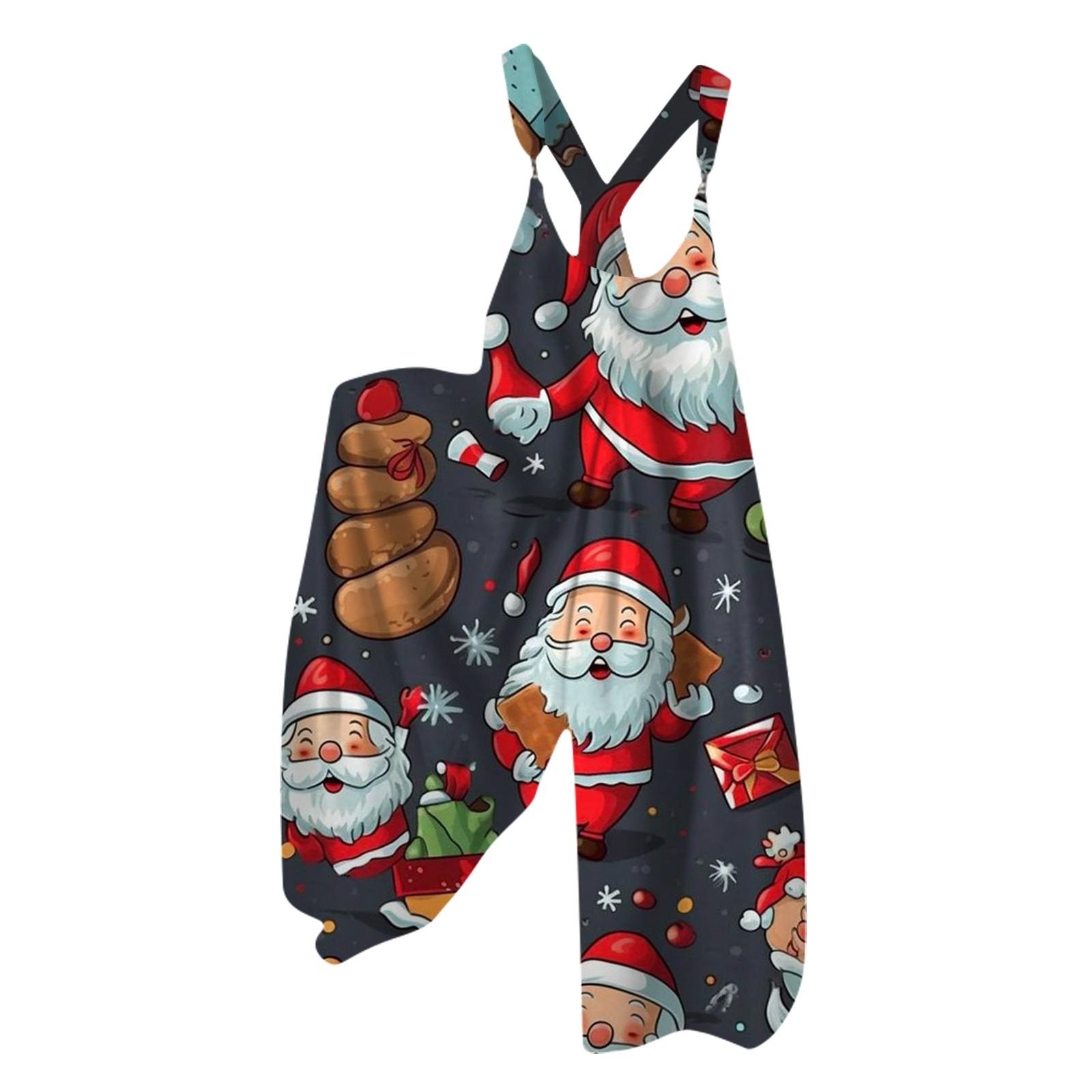 

Женский летний комбинезон с рождественским принтом в винтажном стиле (Нерегулируемые ремни) M