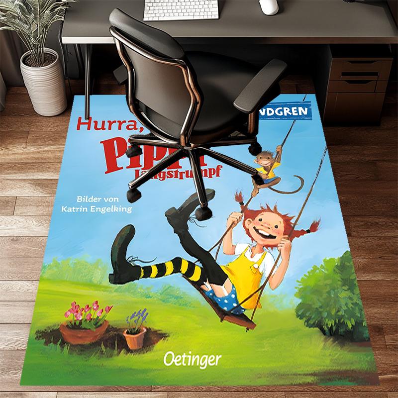 Pippi Longstocking Polyester Carpet, Soft Indoor Mat for Office Chair, Living Room, Computer Desk - Decorative Home Office Rug Design