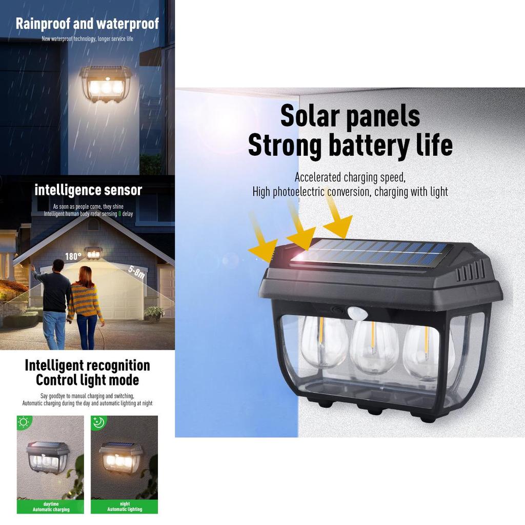 Outdoor Solar Lantern With Tungsten Bulb For Patio And Garden Decoration