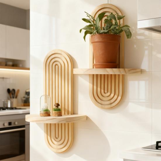 Oval Spiral Wall Floating Shelf Bohemia Farmhouse Rustic Wooden Wall Mount Display Shelf Decoration Living Room Bedroom Bathroom Storage Rack