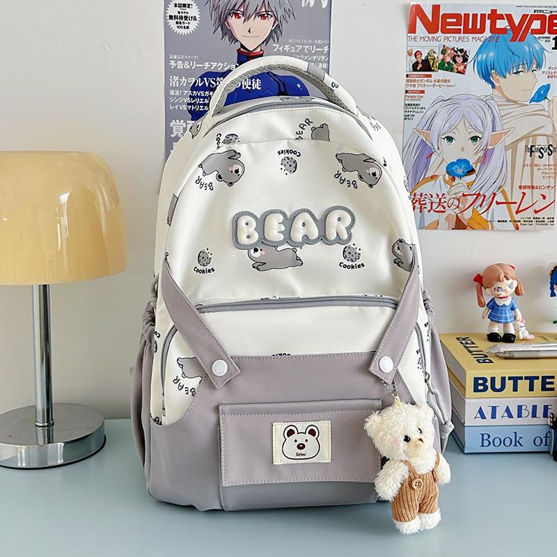 Schoolbag Junior High School Student Backpack Female Japanese Cute Bear Campus Large Capacity School Bag Girl Versatile Casual Backpack