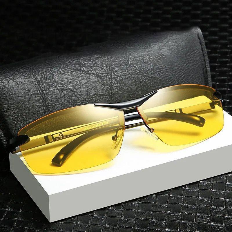 Men Fashion Fit Rimless Sunglasses Photochromic Sun Glasses Color Changing Polarized Fishing Car Driving Yellow Glasses