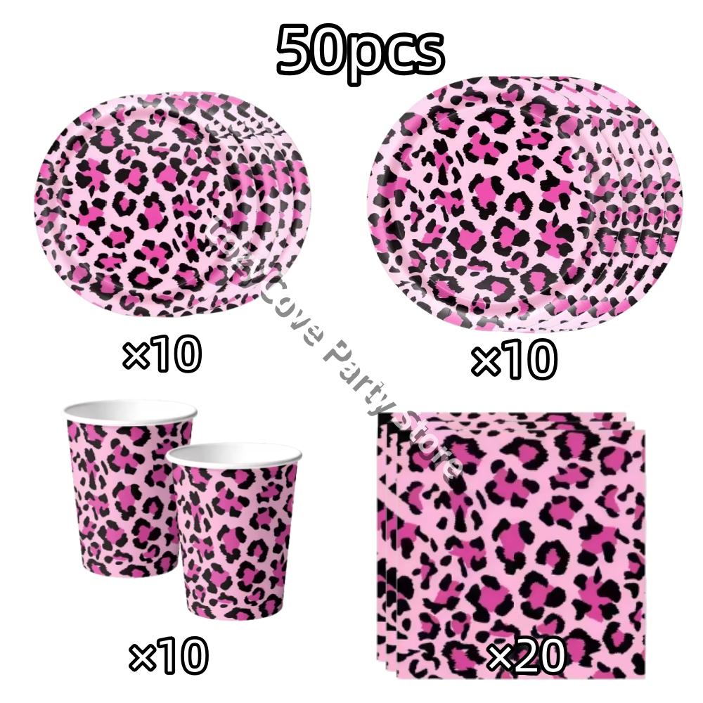 Rosa Leopard Geburtstagsparty Dekoration Tier Leopard Thema Geschirr Becher Teller Banner Ballons Geburtstagsparty Zubehör Geschenke