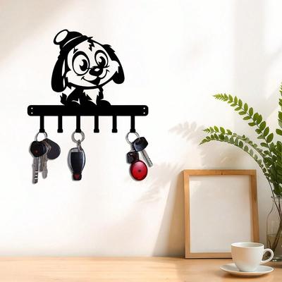 Metal Key Hanger Black Dog with Hat Wall Mounted Art Hook for Keys Coat Decorative Entryway Living Room