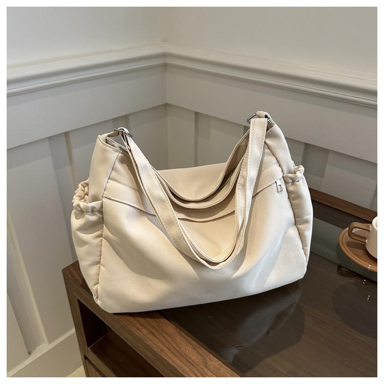 Trendy Urban Simple Large Tote Bag For Women Spacious Nylon Bucket Bag In Black White Grey Khaki