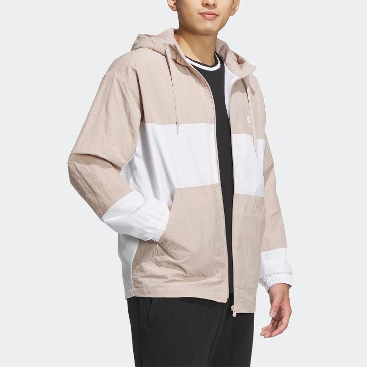adidas neo Logo Print Color-Block Zip-Up Hoodie Jacket for Men, Gray-Brown