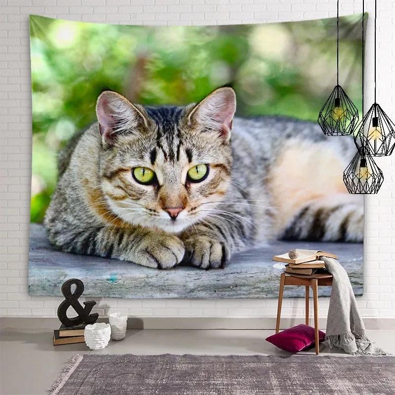 Украшение стены дома Гобелен Красивый кот Подвесной Ткань Офис Гостиная Гобелен 100x75cm — фото 14