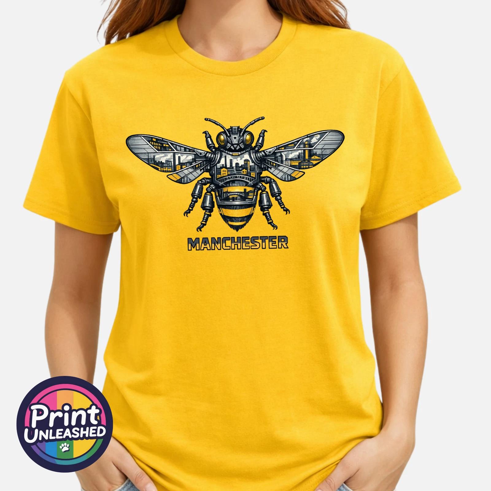 Manchester Worker Bee T-Shirt Industrial Cityscape Graphic Tee Gift Unisex S-2XL S