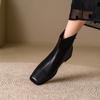 Fashion NEW Autumn Women Boots Genuine Leather Shoes for Women Square Toe Low Heel Shoes Retro Zipper Ankle Boots Concise Modern Boots