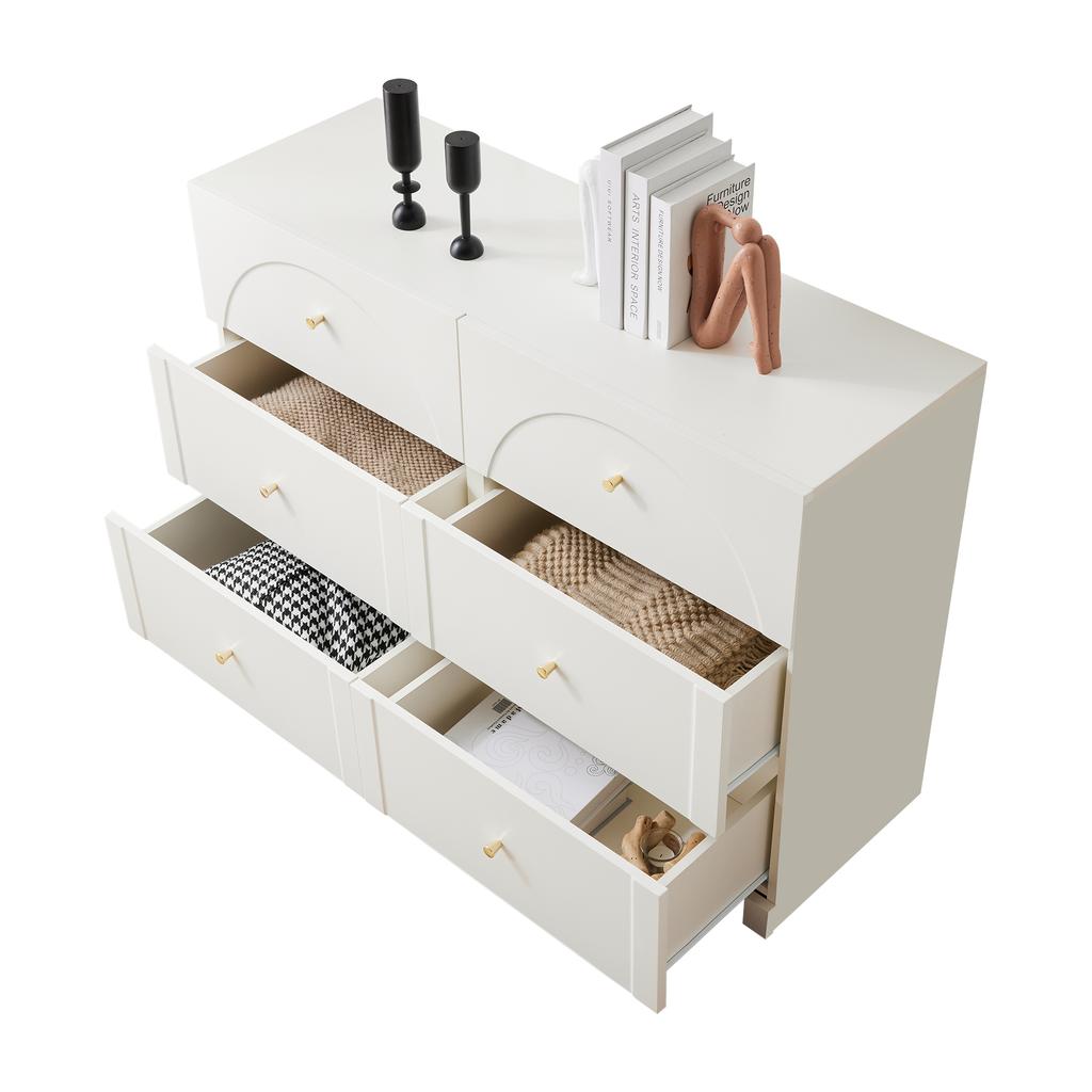 Kommode mit 6 Schubladen – Weiße Kommode mit Tür und Schubladen für Wohnzimmer und Schlafzimmer, Maße: H82/B120/T40 cm
