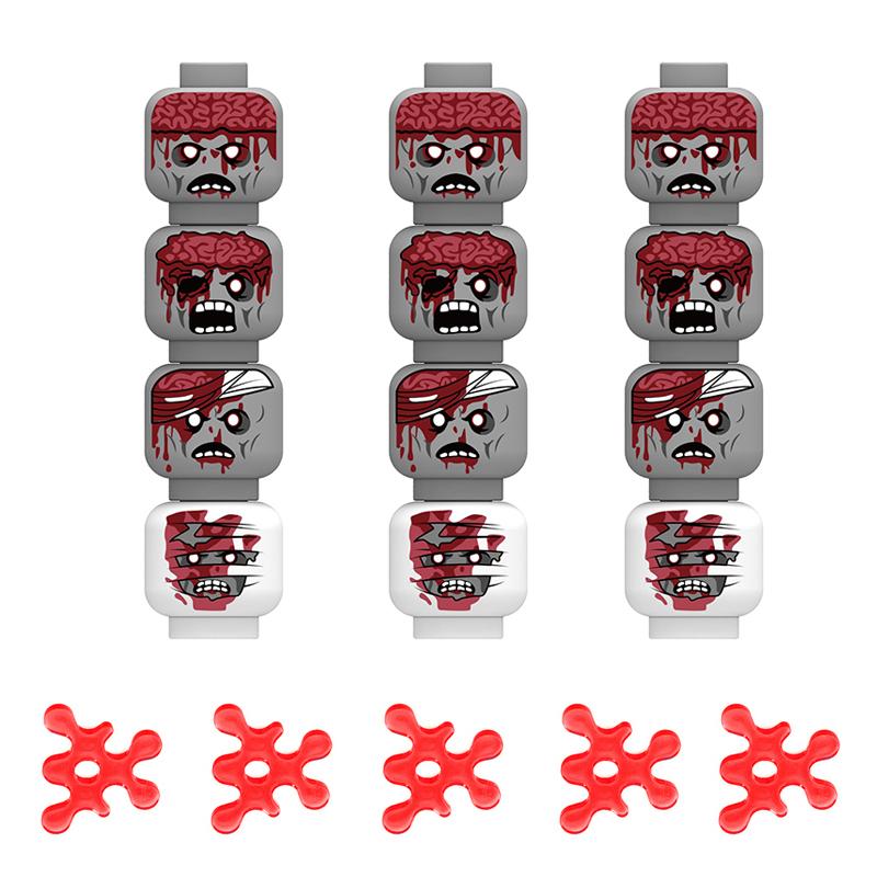 MOC Militär Zombie Verletztes Gesicht Zubehör Bausteine Armee Soldaten Figuren Kopf Emotionale Waffe Teile Mini Steine Spielzeug