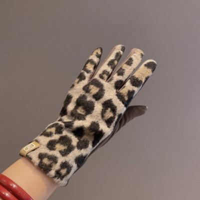 Kaschmir Leopardenmuster Handschuhe Kältefest Touchscreen Damen Fahrhandschuhe Warmhalten Winddichte Fäustlinge Motorradfahren
