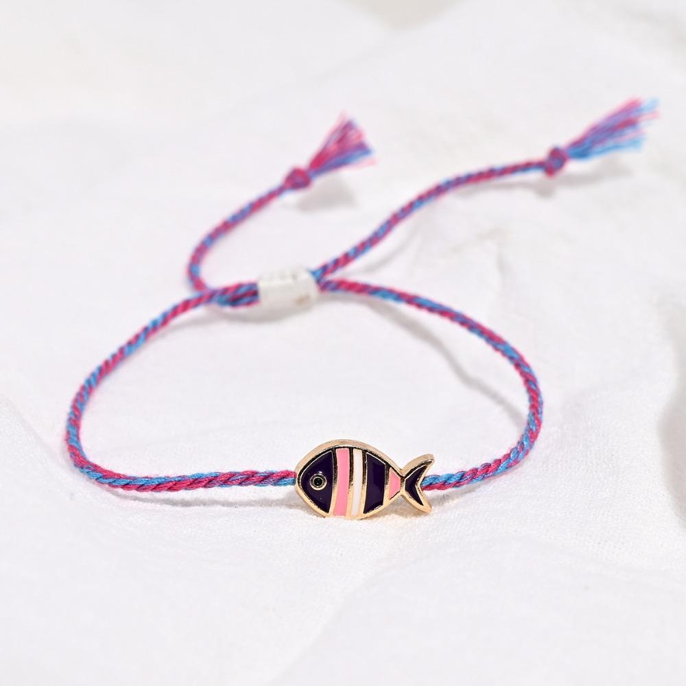 1 pcs Bohemian Print Fish Pendant Bracelet Adjustable Hand-Woven Rope Bracelet  Women Girls