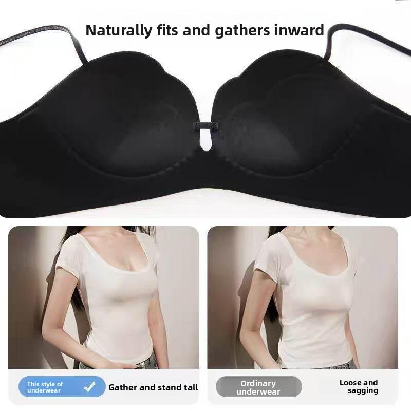 Glitter Strap Petal Cup Seamless One-Piece Bra, Push Up Rounded Bust Small Bust Enhancing Women Bra