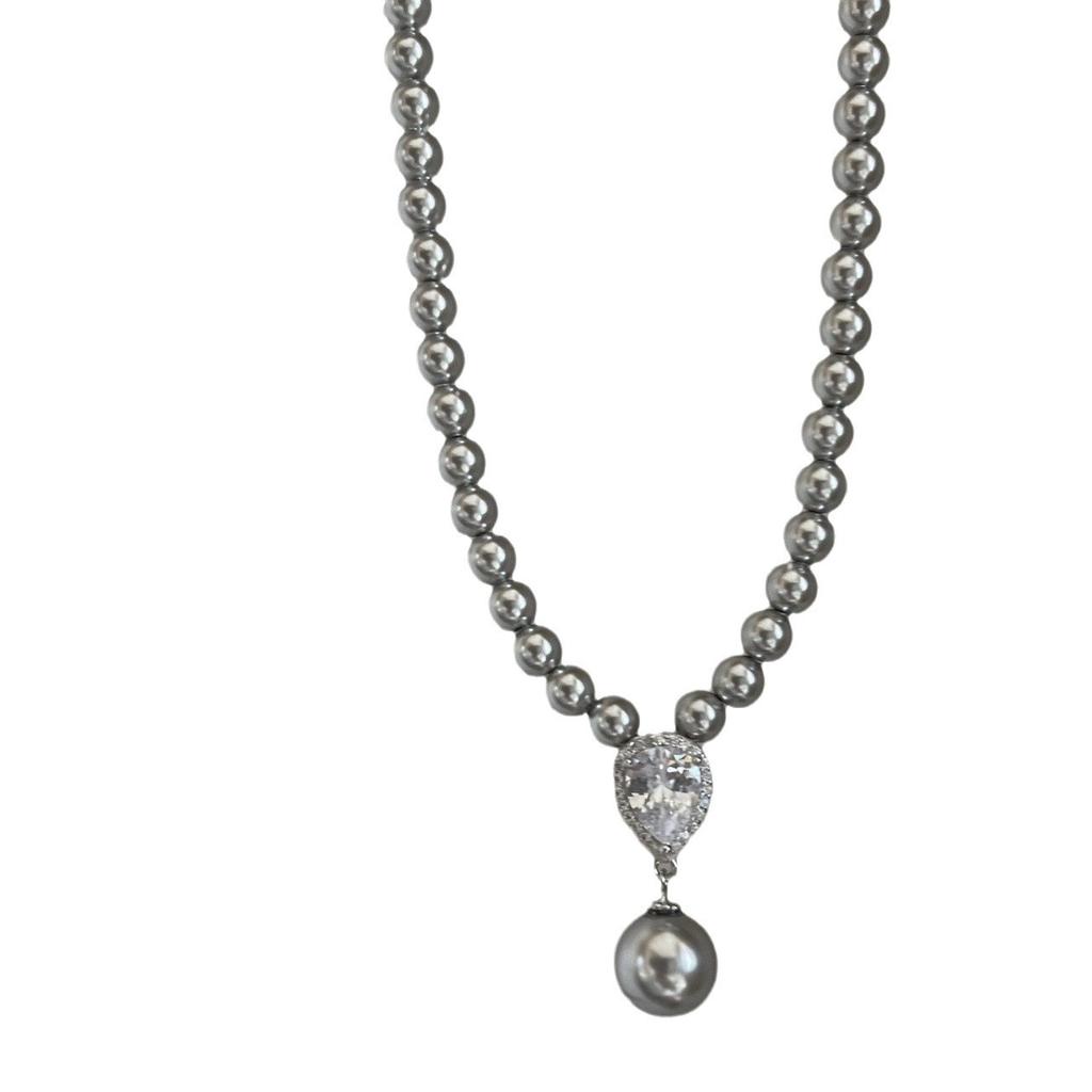 Copper Micro-Inlaid Zircon Water Drop Glass Pearl Necklace Autumn And Winter Sweater Chain Light Luxury Niche Design Clavicle Chain