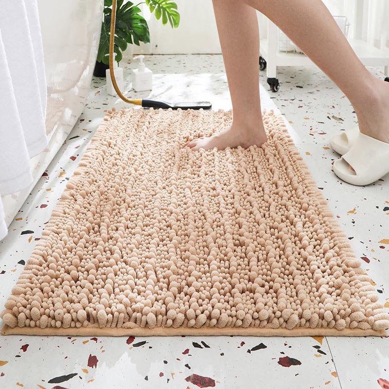 Chenille Long Pile Bathroom Mat - Water Absorbent & Anti-Slip Foot Pad for Home Use