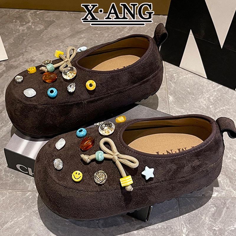 Rindslederversion All-inclusive Herbst neue einpedalige Einzelschuhe Muffin dicksohlige erhöhende Damenschuhe