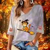 Women's Fashion V-Neck Printed 3/4 Sleeve Casual Top for Halloween