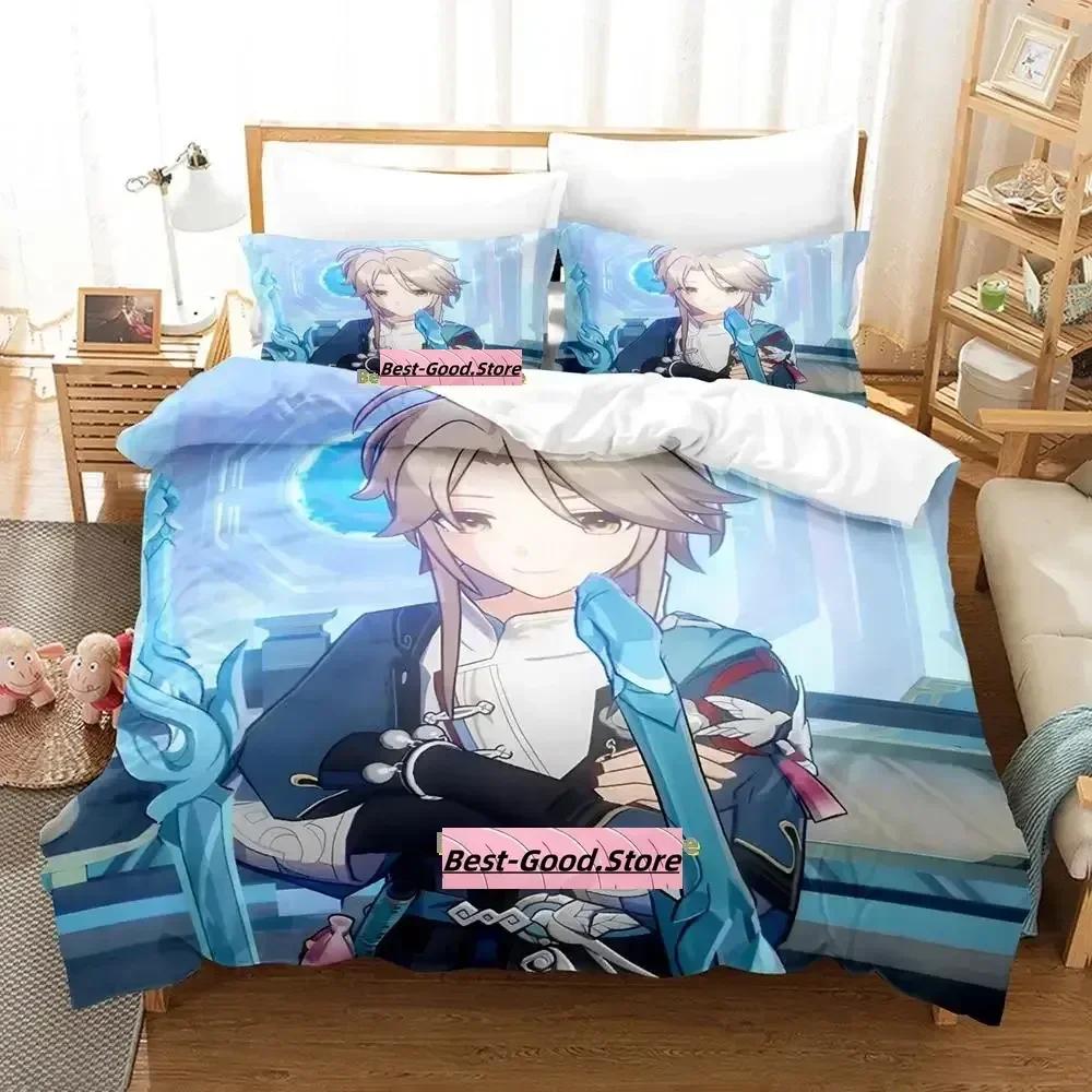 Kawaii Honkai Star Rail Bedding Set Printed Bed Set With Pillowcase Duvet Cover Single Double Queen King Size Adult Kid Bedroom