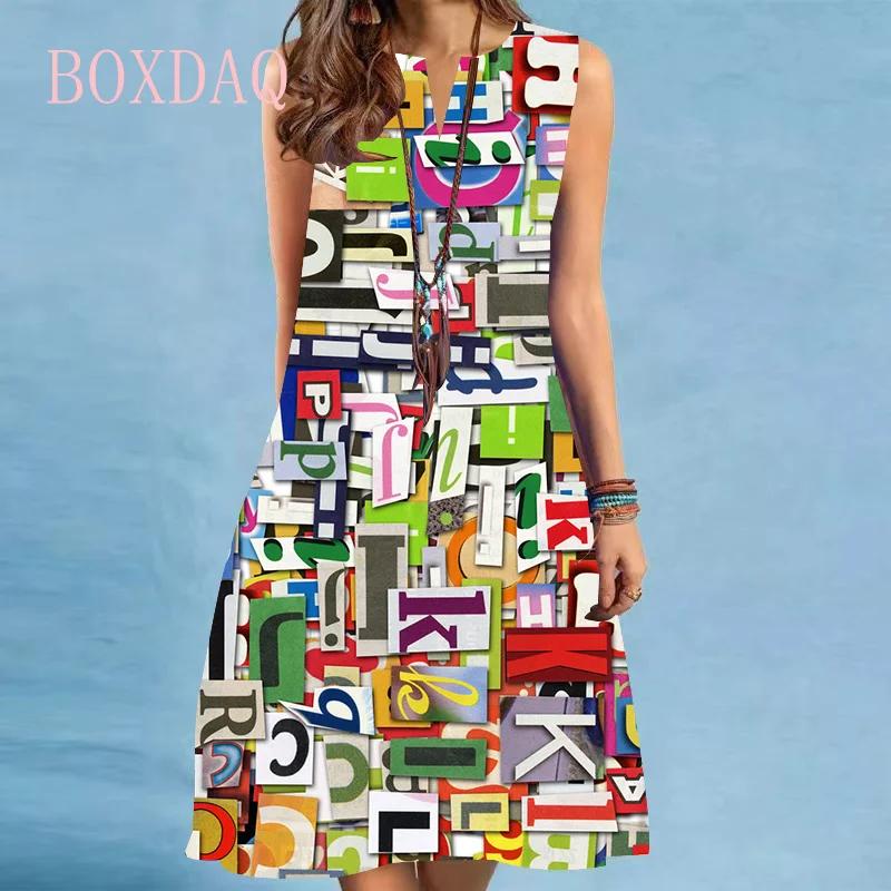 

Casual 3D Digital Print Women Dress Summer Tank Dress Sexy Sleeveless V-neck Loose A-Line Mini Dress Ladies Vestidos 5XL