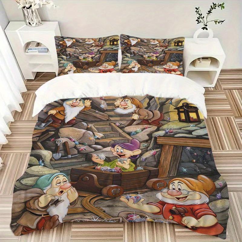 3pcs Seven Dwarfs Mining Quilt Cover Set - Soft & Comfortable Polyester Fabric, All-Season Breathable Comforter Set For 1 Quilt Cover & 2 Pillowc